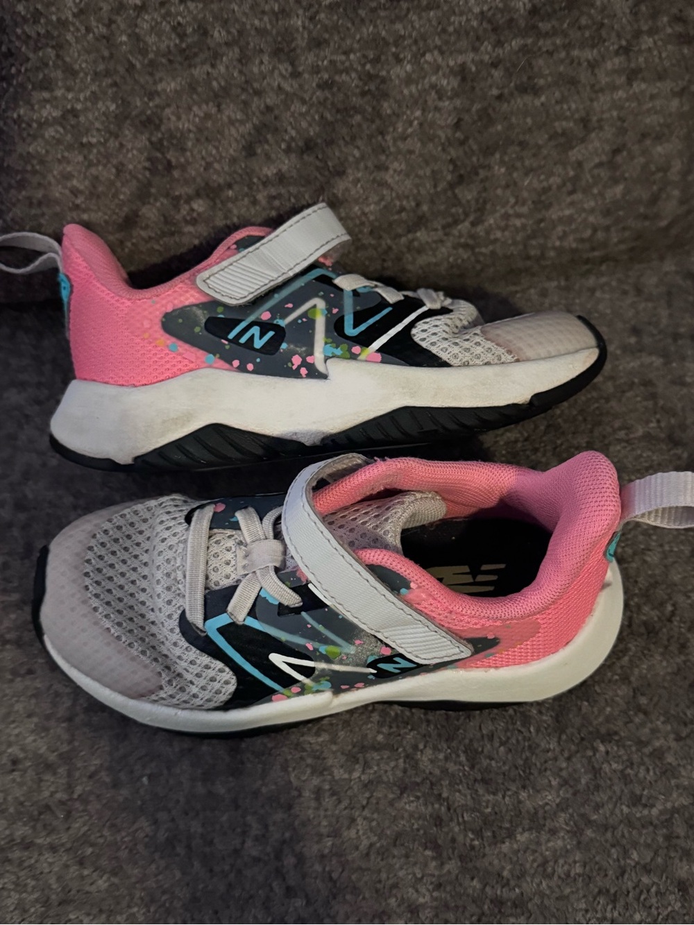 New Balance Kids White, Pink & Gray Velcro Athletic Sneakers